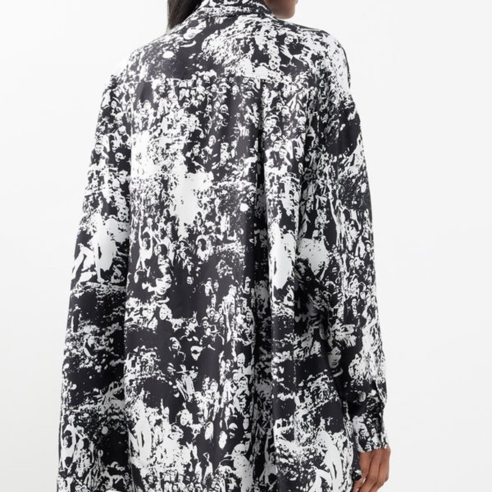RAEY black white abstract crowd print oversized flow silk blouse shirt